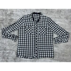 Divided H&M Button Down Shirt Mens M Black White Plaid Long Sleeve Casual Pocket